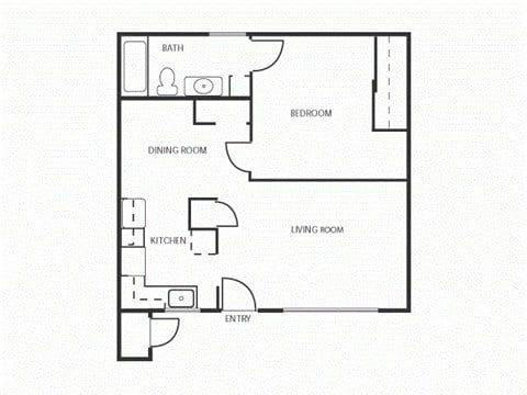 Floor plan for 1 bed, 1 bath, 576 sqft