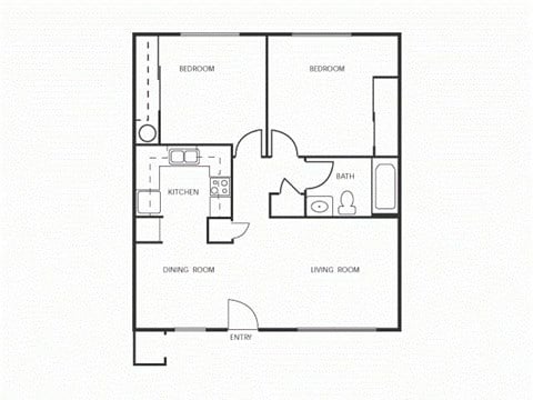Floor plan for 2 beds, 1 bath, 780 sqft