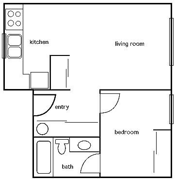 Floor plan for 1 bed, 1 bath, 450 sqft