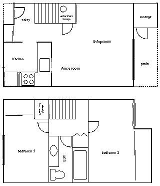 Floor plan for 2 beds, 1 bath, 700 sqft