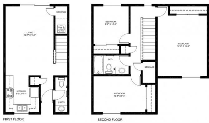 Floor plan for 3 beds, 1 bath, 1150 sqft
