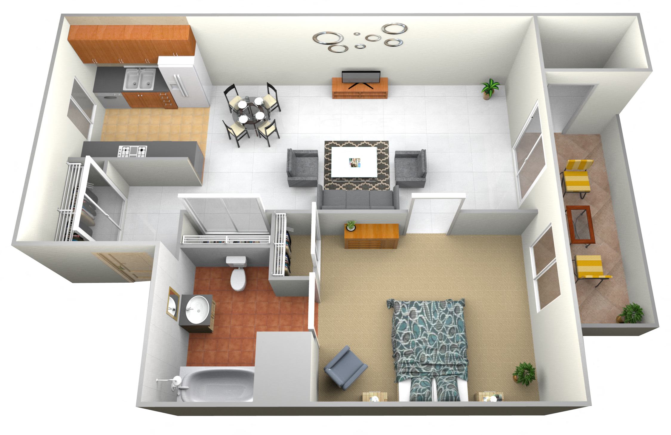 Floor plan for 1 bed, 1 bath, 546 sqft