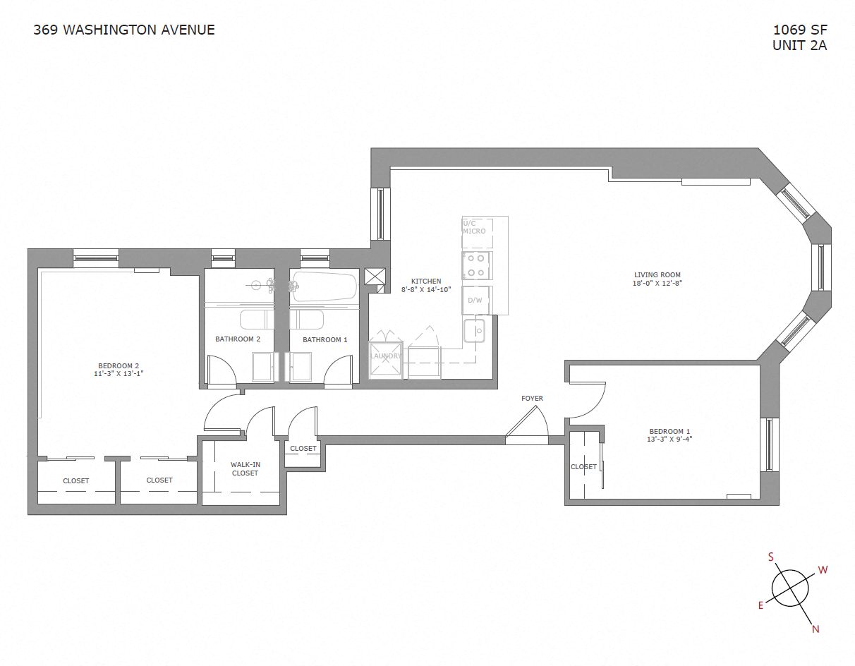 Floor plan for 2 beds, 2 baths, 1500 sqft