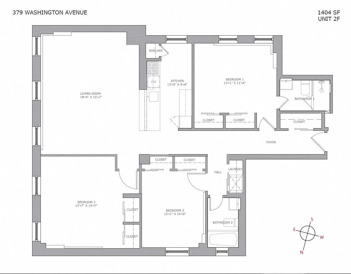 Floor plan for 3 beds, 2 baths, 1600 sqft