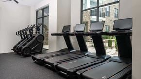 Nashville apartment for rent - A row of treadmills and elliptical machines in a gym.