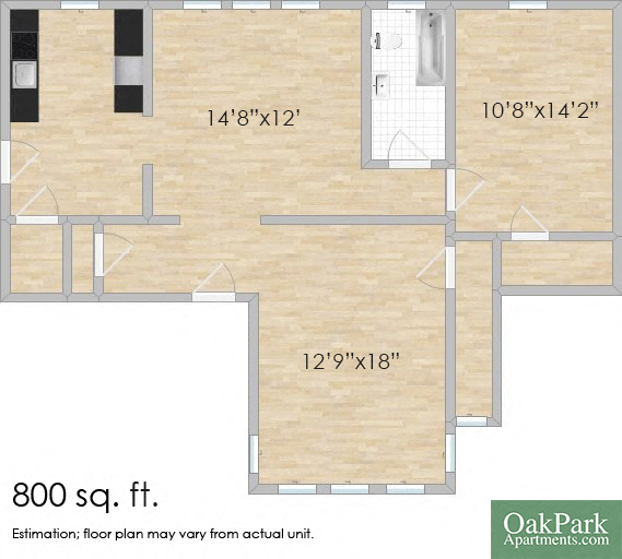 Floor plan for 1 bed, 1 bath, 925 sqft