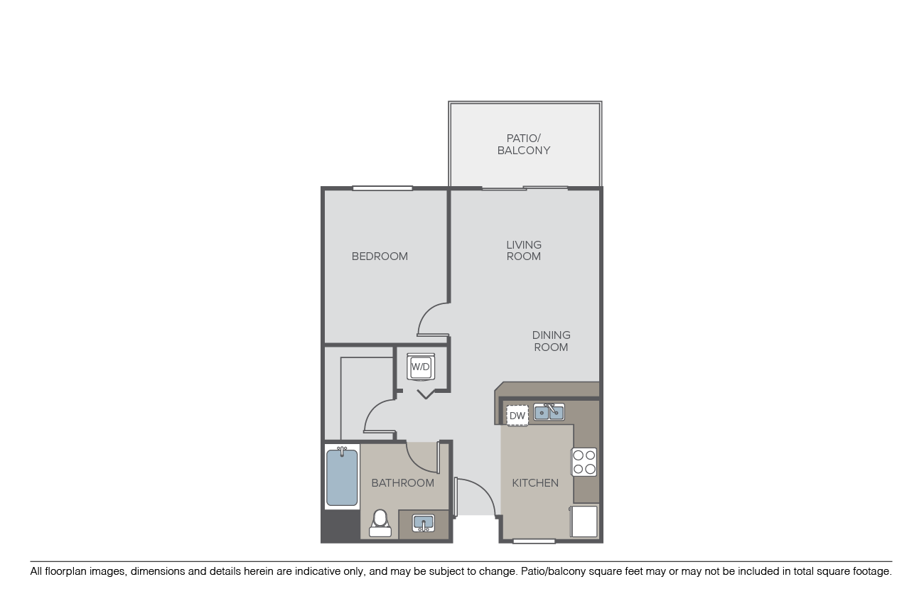 Floor plan for 1 bed, 1 bath, 551 sqft