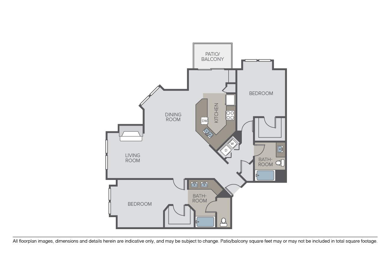 Floor plan for 2 beds, 2 baths, 1525 sqft