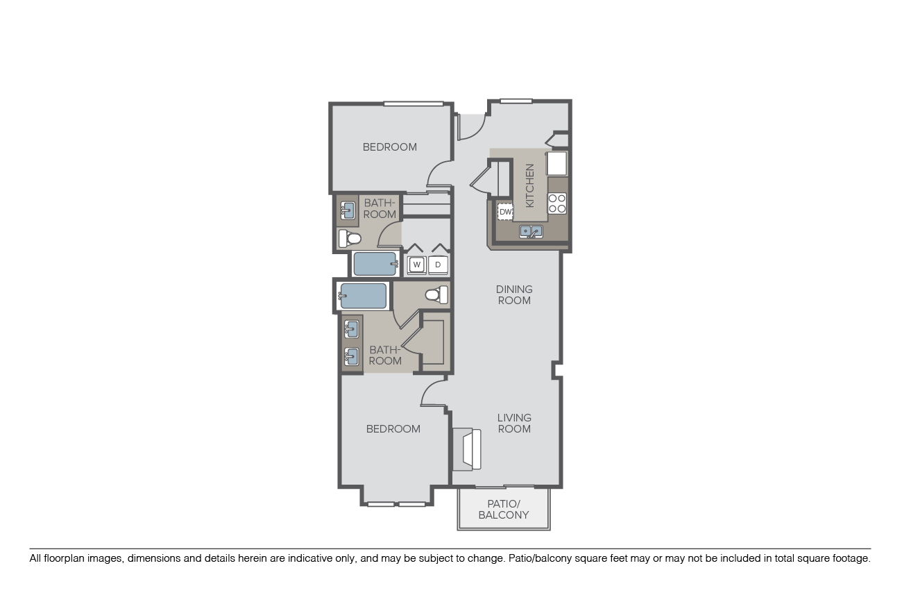 Floor plan for 2 beds, 2 baths, 1204 sqft