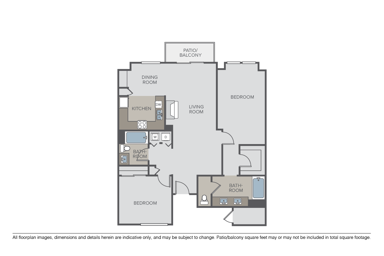 Floor plan for 2 beds, 2 baths, 1318 sqft