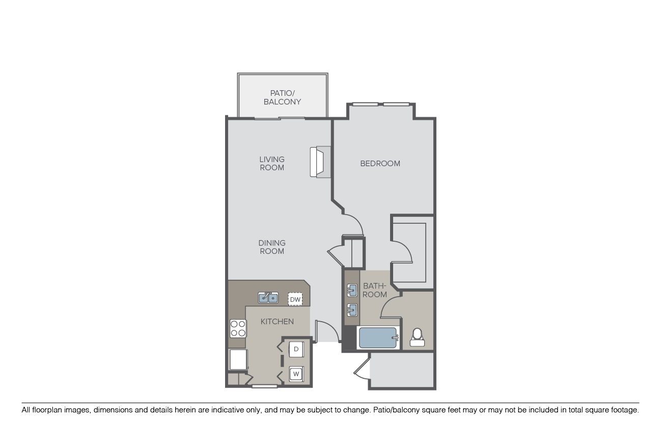 Floor plan for 1 bed, 1 bath, 819 sqft
