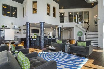 Integrated two-story clubhouse with self-serve barista bar