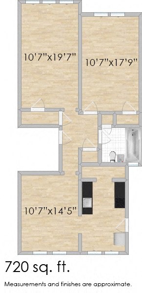Floor plan for 1 bed, 1 bath, 1189 sqft