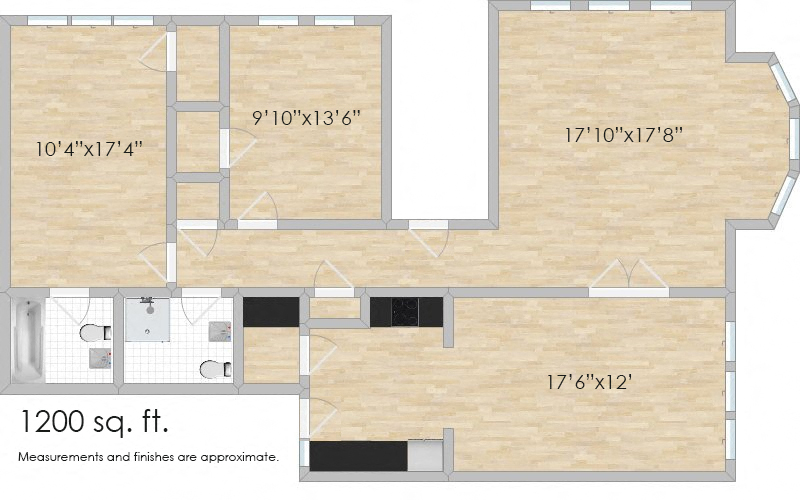 Floor plan for 2 beds, 2 baths, 1200 sqft