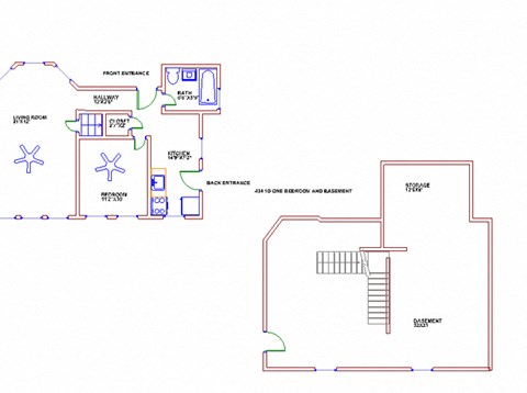 Floor plan for 1 bed, 1 bath, 1300 sqft