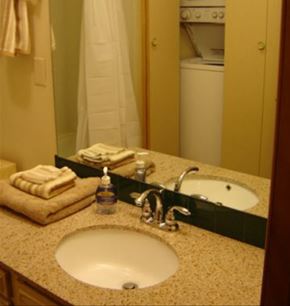 Fond Du Lac house for rent - a bathroom sink with towels and a mirror