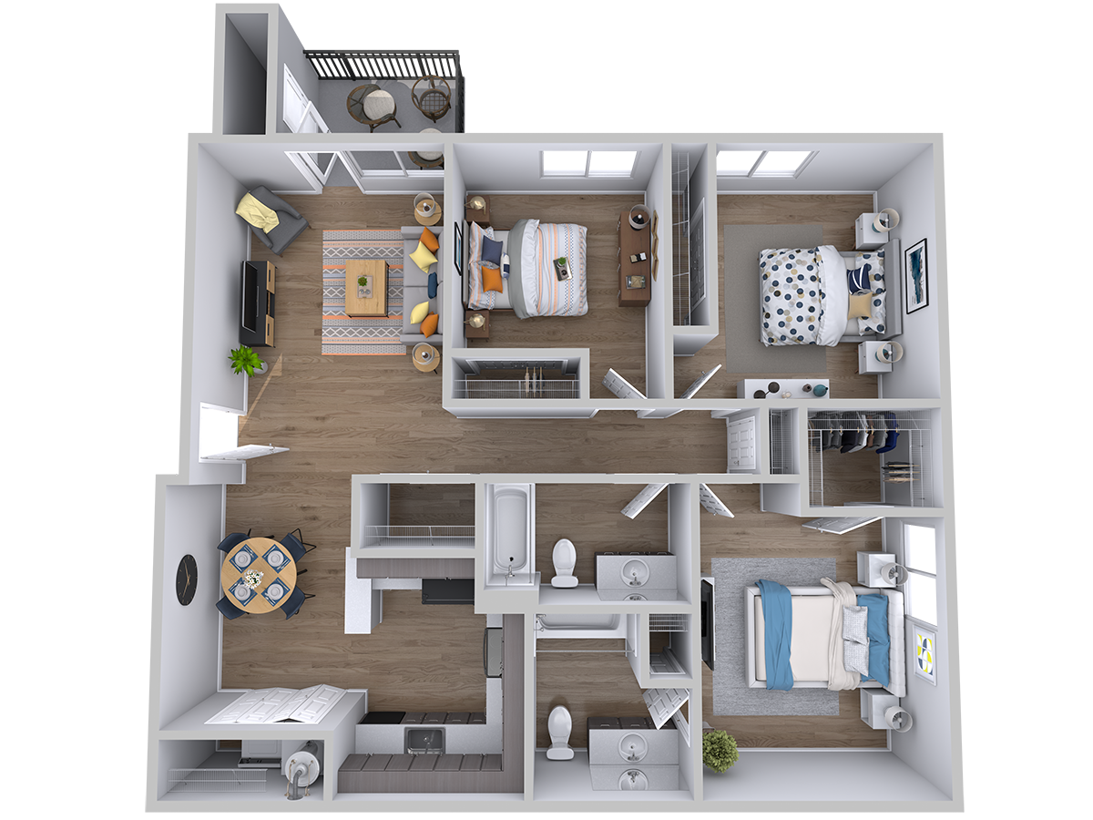 Floor plan for 3 beds, 2 baths, 1101 sqft