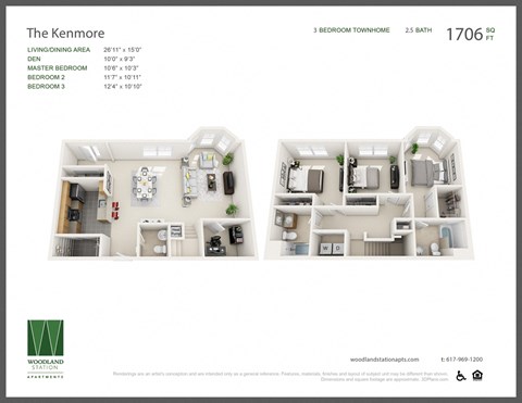 Floor plan for 3 beds, 2.5 baths, 1706 sqft
