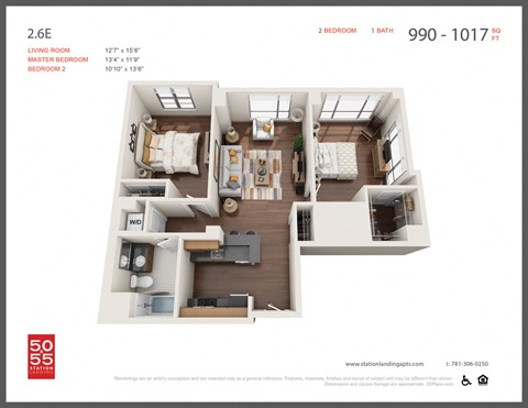 Floor plan for 2 beds, 1 bath, 1025 sqft