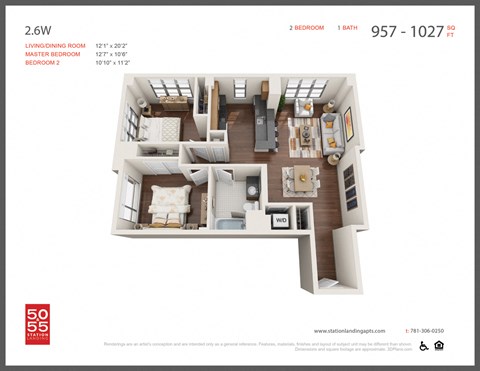 Floor plan for 2 beds, 1 bath, 1025 sqft