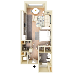 Floor plan for studio, 1 bath, 553 sqft