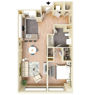 Floor plan for 1 bed, 1 bath, 880 sqft