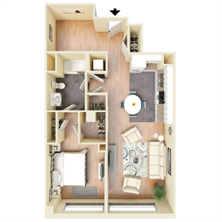 Floor plan for 1 bed, 1 bath, 850 sqft