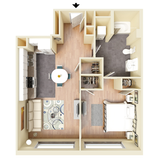 Floor plan for 1 bed, 1 bath, 706 sqft