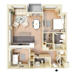 Floor plan for 2 beds, 2 baths, 1241 sqft