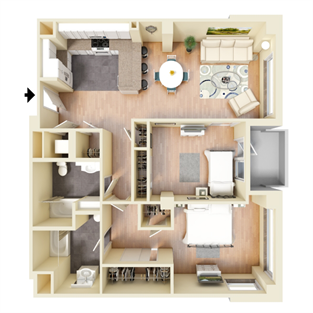 Floor plan for 2 beds, 2 baths, 1133 sqft