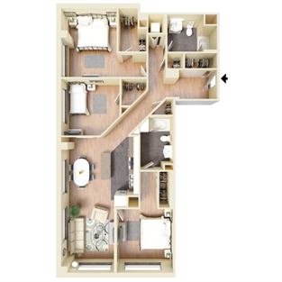 Floor plan for 3 beds, 2 baths, 1453 sqft