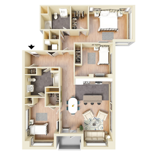 Floor plan for 3 beds, 2 baths, 1521 sqft