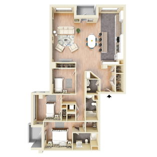 Floor plan for 3 beds, 2 baths, 1783 sqft
