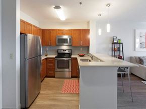 Quincy apartment for rent - a kitchen with stainless steel appliances and a counter top