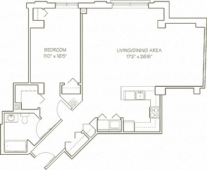 Floor plan for 1 bed, 1 bath, 1157 sqft