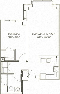 Floor plan for 1 bed, 1 bath, 850 sqft