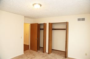 East Lansing townhouse for rent - an empty bedroom with three closets and a ceiling light