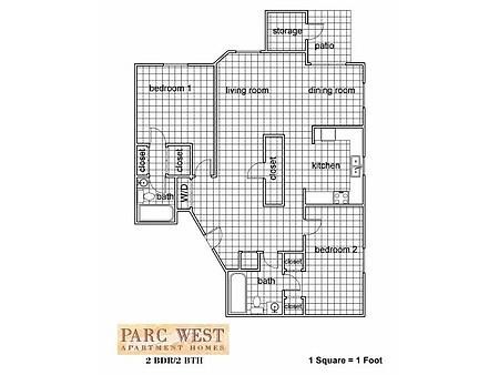 Floor plan for 2 beds, 2 baths, 1195 sqft