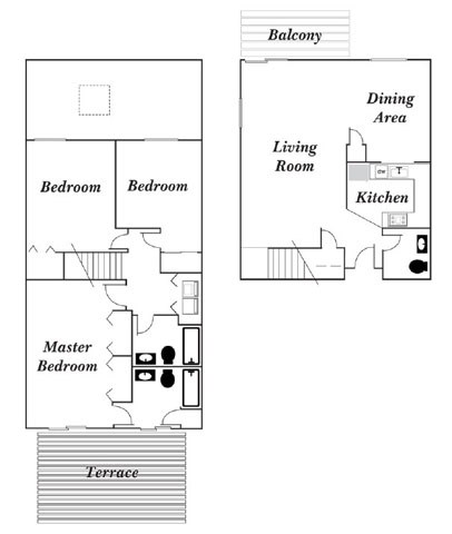 Floor plan for 3 beds, 2 baths, 1650 sqft