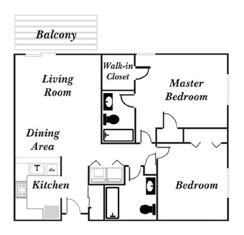 Floor plan for 2 beds, 2 baths, 1100 sqft