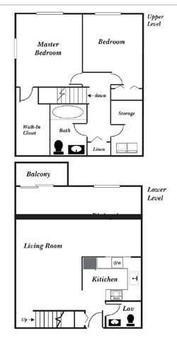 Floor plan for 2 beds, 1 bath, 1350 sqft