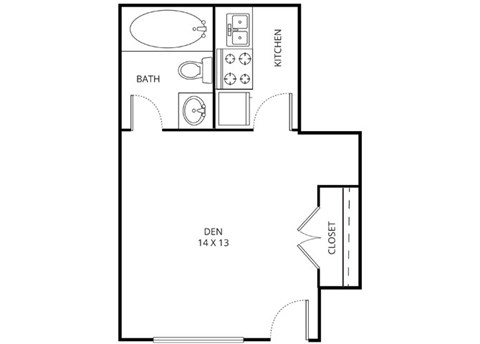 Floor plan for studio, 1 bath, 355 sqft