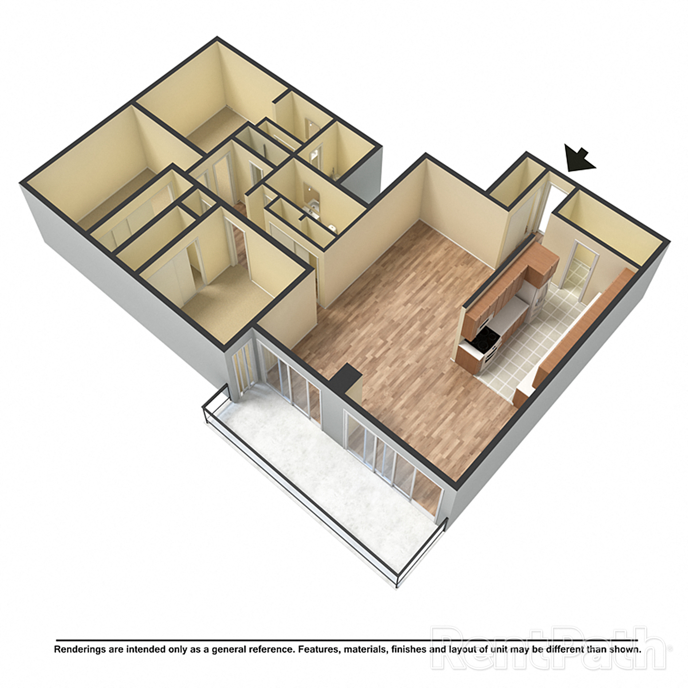 Floor plan for 3 beds, 2.5 baths, 2200 sqft
