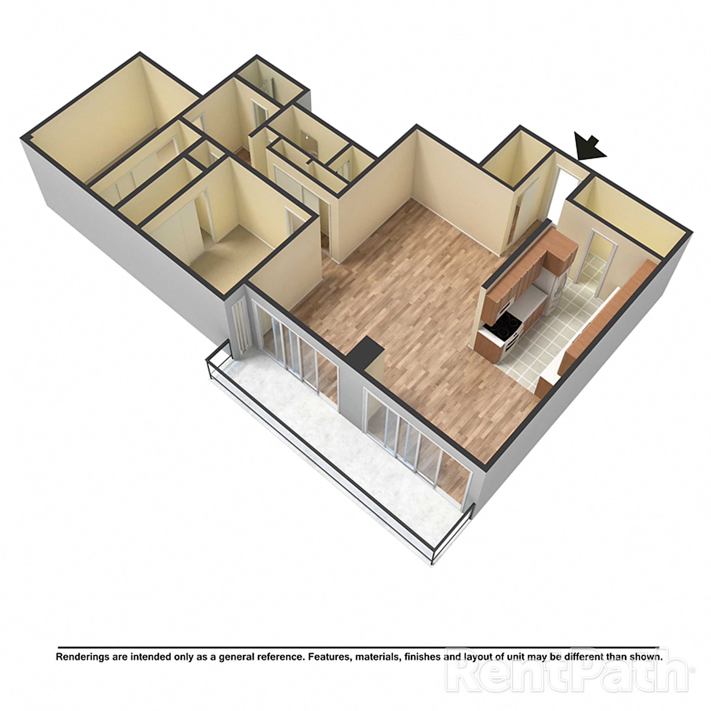 Floor plan for 2 beds, 2 baths, 1750 sqft