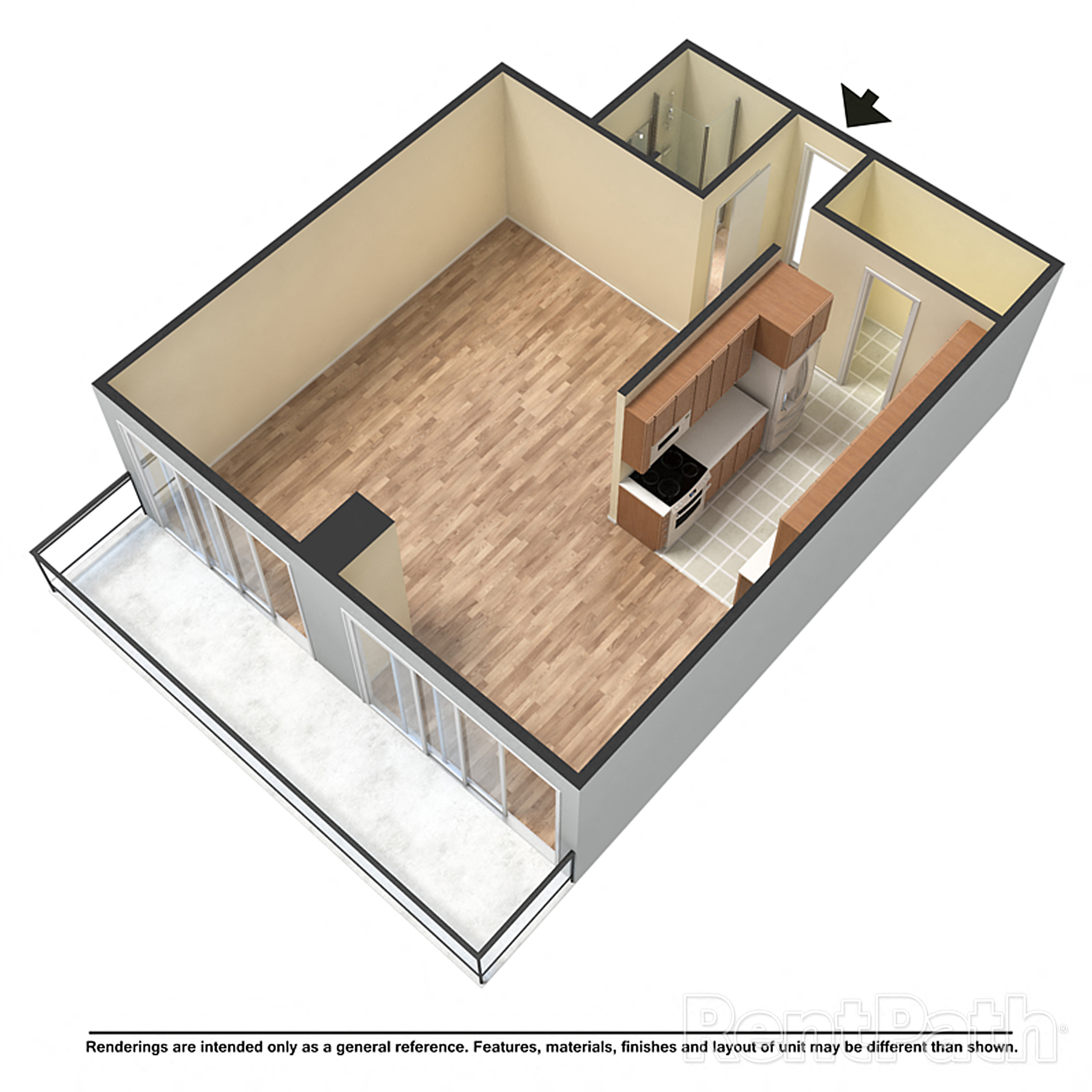 Floor plan for studio, 1 bath, 800 sqft