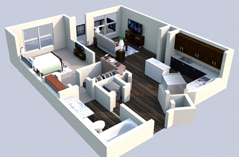 Floor plan for 1 bed, 1 bath, 836 sqft