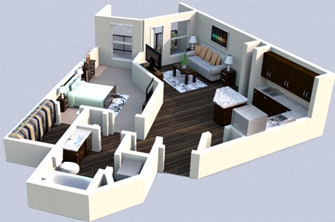 Floor plan for 1 bed, 1 bath, 872 sqft