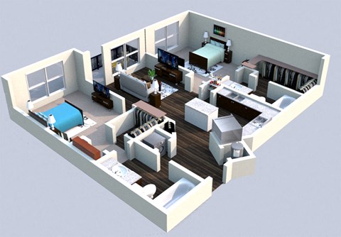 Floor plan for 2 beds, 2 baths, 1205 sqft