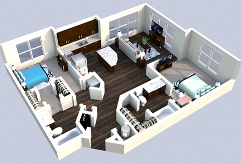 Floor plan for 2 beds, 2 baths, 1240 sqft