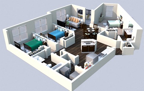 Floor plan for 3 beds, 2 baths, 1588 sqft